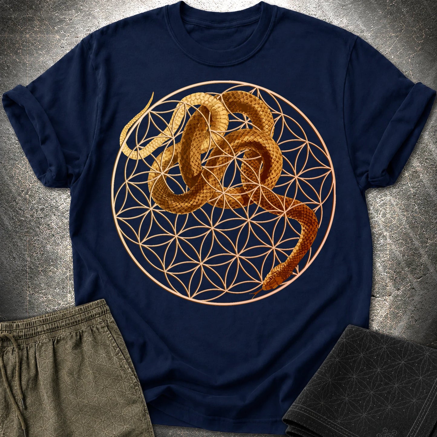 Flower Of Life Snake T-Shirt - Flower Of Life Snake T-Shirt - Navy