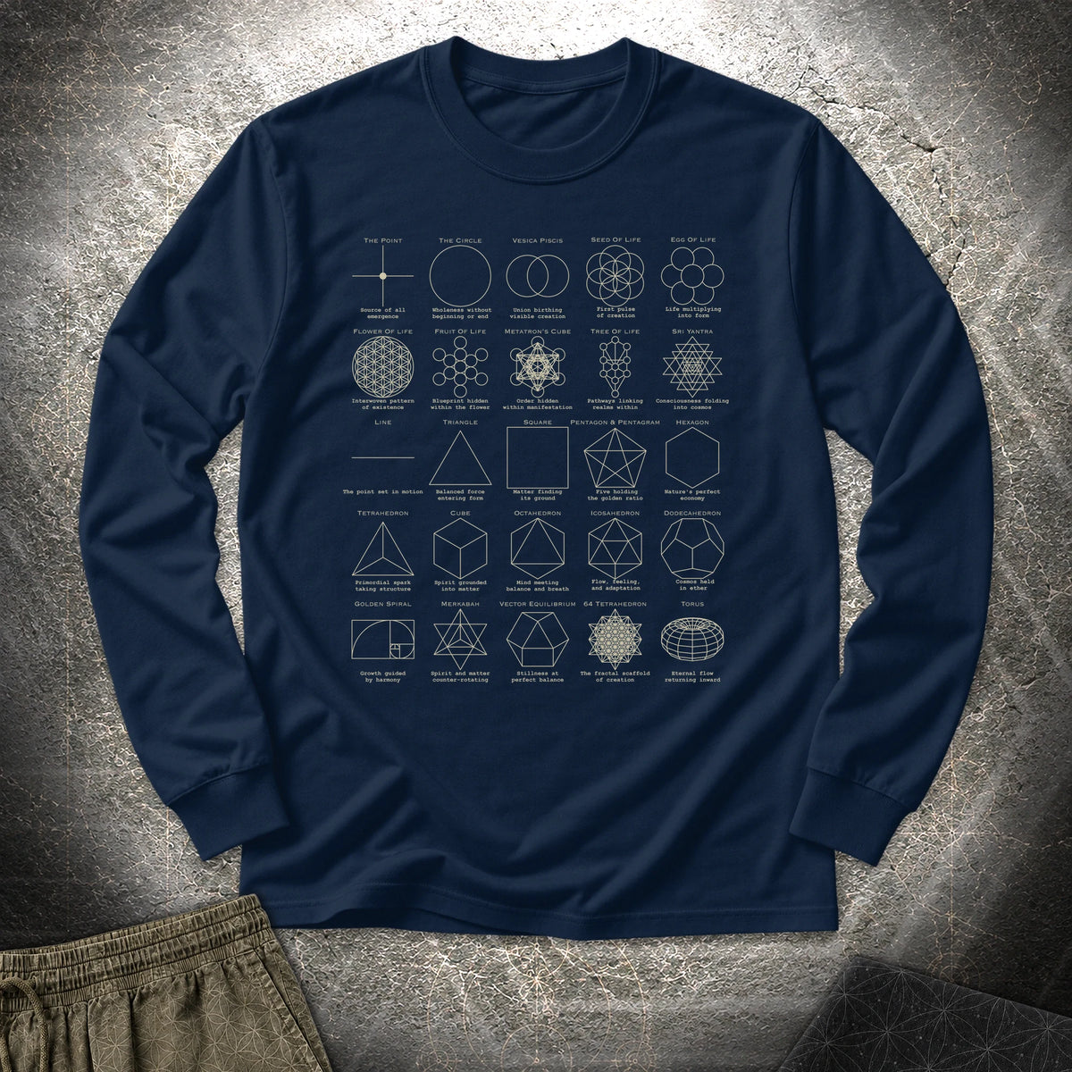 Sacred Geometry Figures - Sacred Geometry Figures Long Sleeve Shirt - Navy