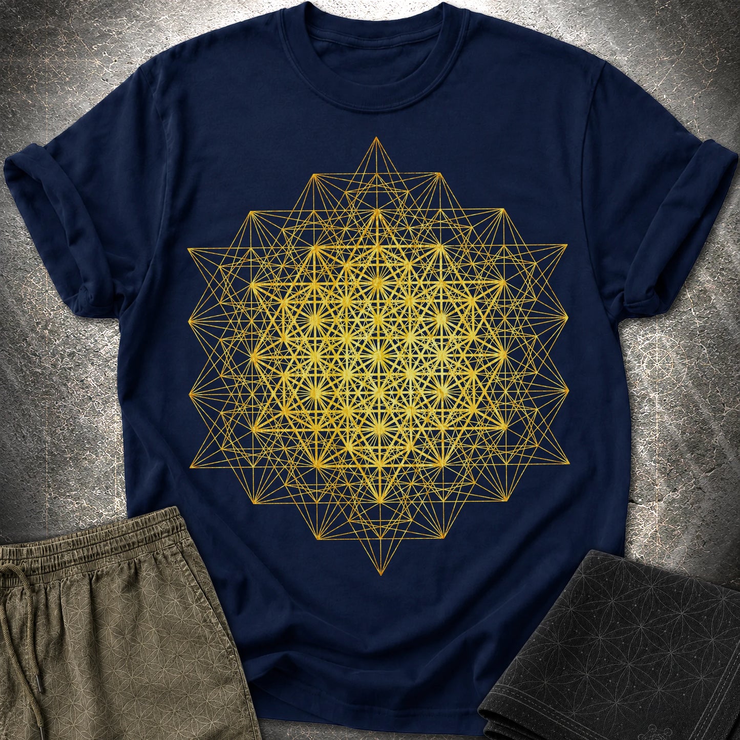 64 Tetrahedron Metatron Grid - 64 Tetrahedron Metatron Grid T-Shirt - Navy