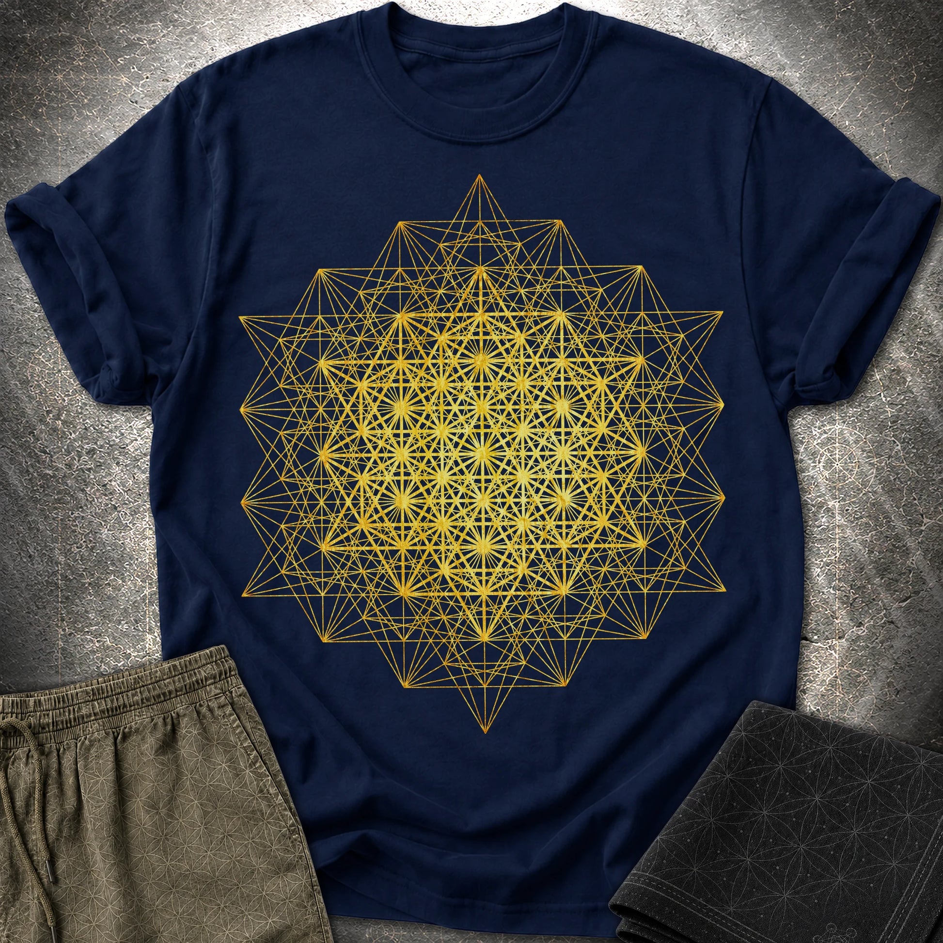 64 Tetrahedron Metatron Grid - 64 Tetrahedron Metatron Grid T-Shirt - Navy
