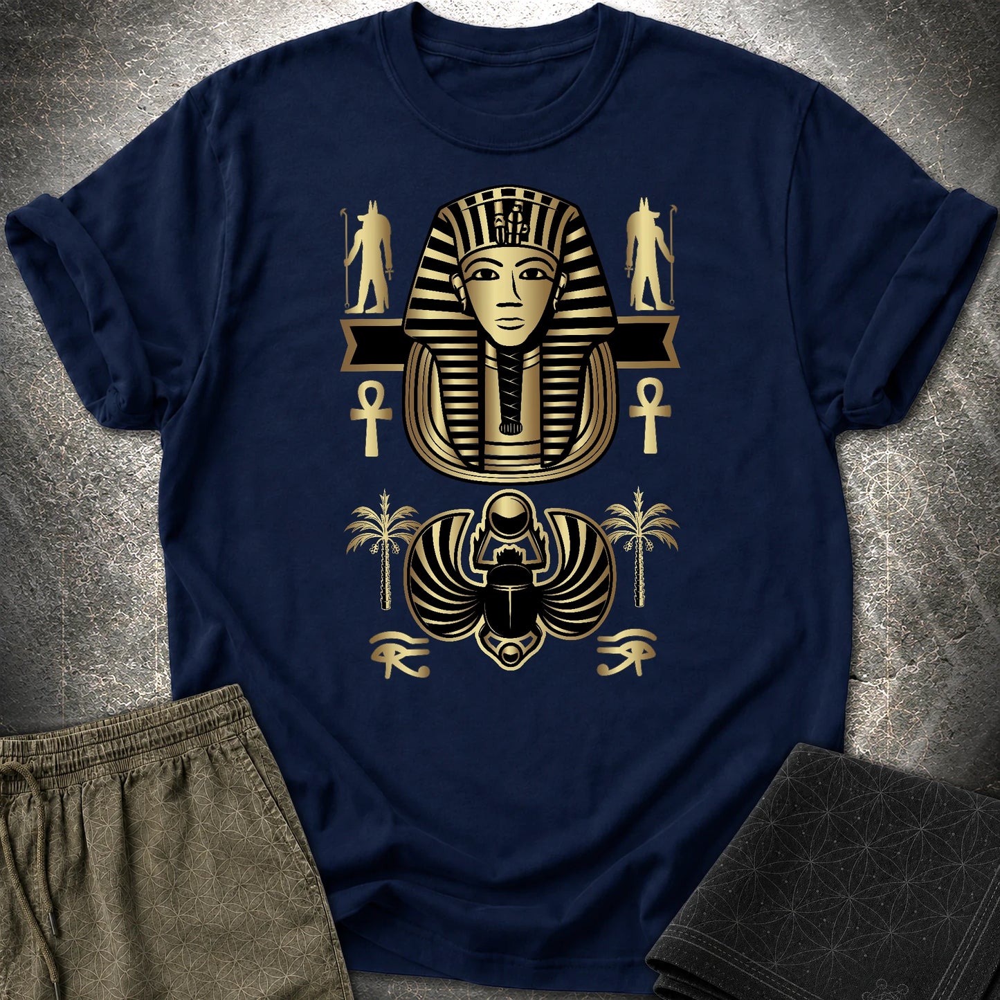 Pharaoh Scarab Egypt T-Shirt - Pharaoh Scarab Egypt T-Shirt - Navy