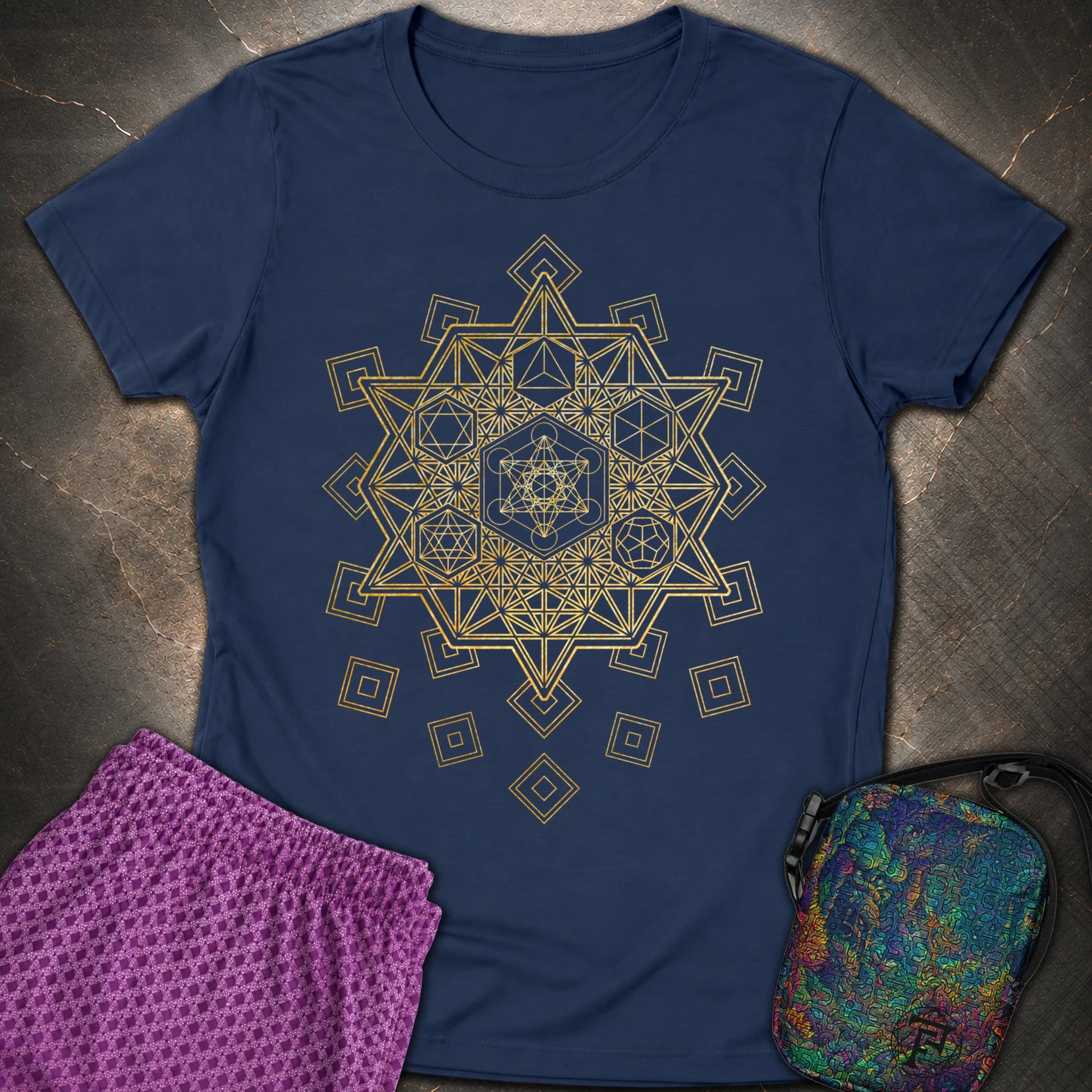 Metatron and Platonic Solids T-Shirt - Metatron and Platonic Solids Womens T-Shirt - Navy