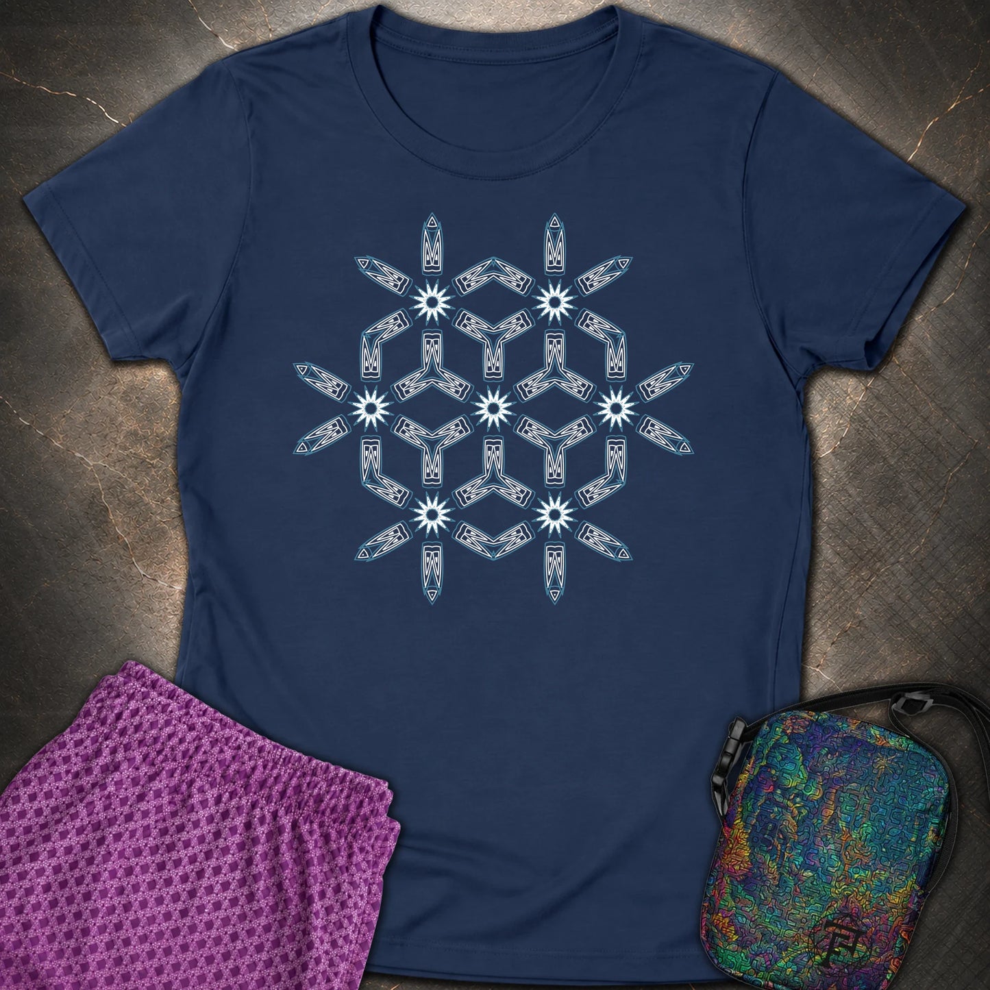Tribal Geometry - Tribal Geometry Womens T-Shirt - Navy