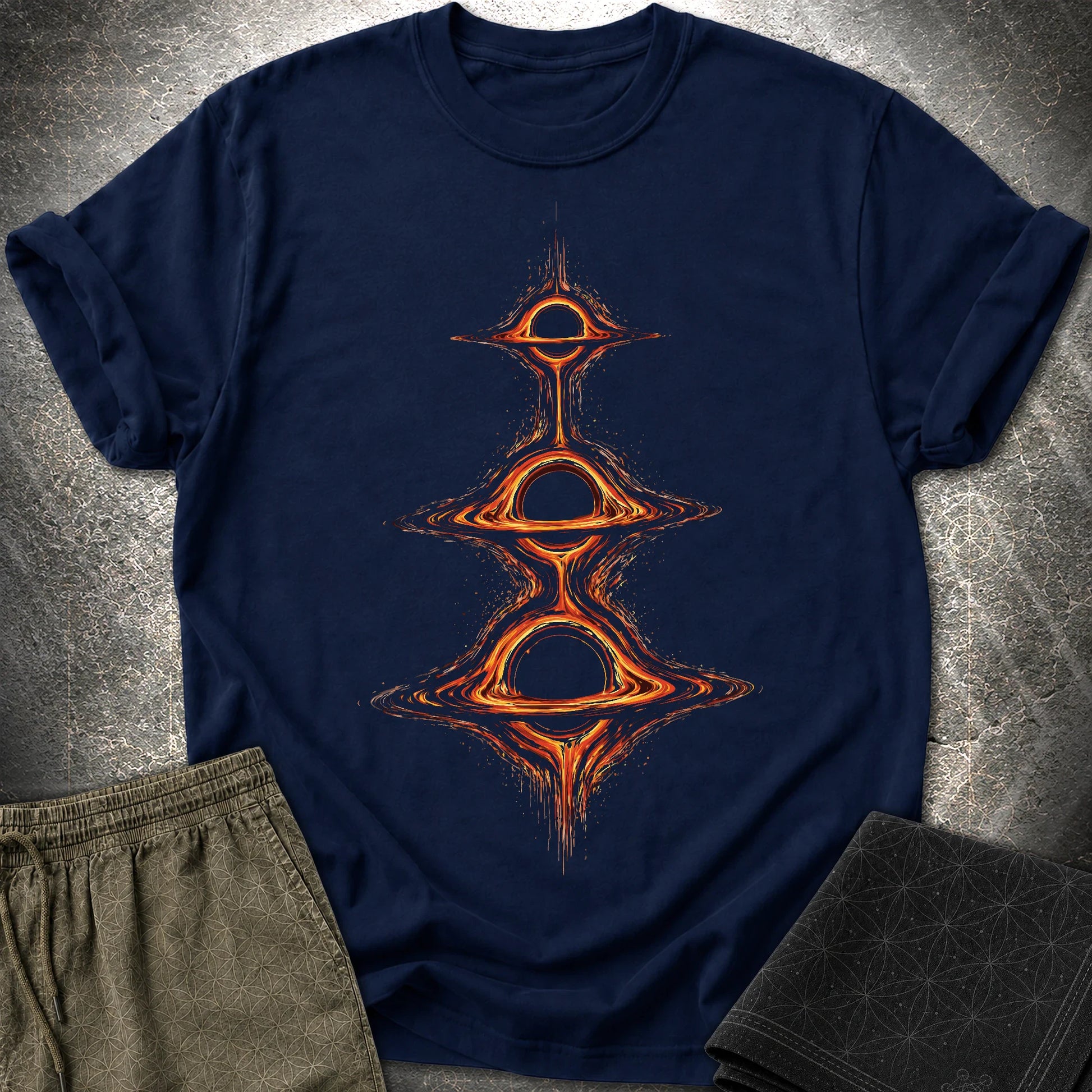 Cosmic Portals T-Shirt, Stacked Black Hole Shirt, Sci Fi Space Graphic Tee - Cosmic Portals T-Shirt, Stacked Black Hole Shirt, Sci Fi Space Graphic Tee - Navy