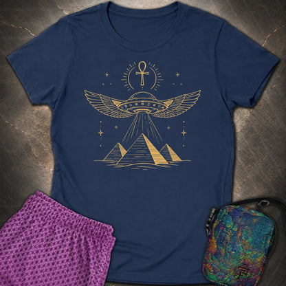 Winged Starship Over the Pyramids - Winged Starship Over the Pyramids Womens T-Shirt - Navy