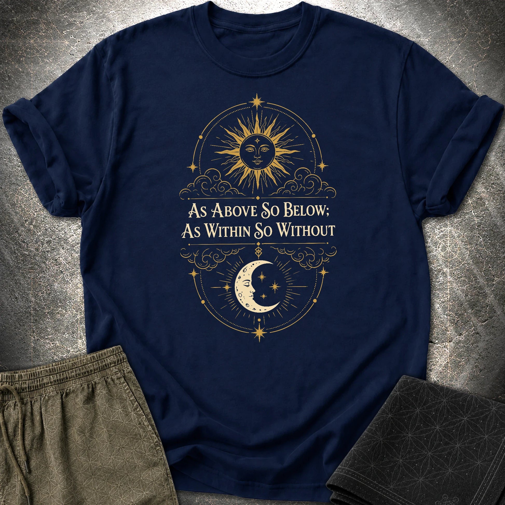 As Above So Below Sun Moon Colored - As Above So Below Sun Moon Colored T-Shirt - Navy