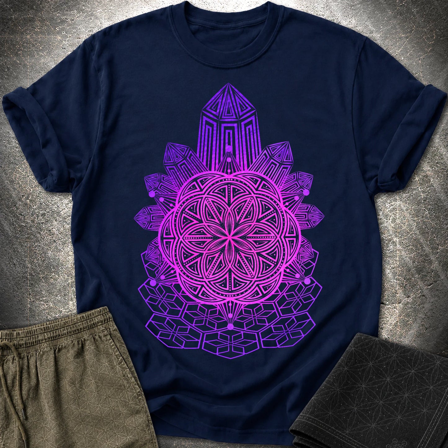 Crystal Seed Sacred Geometry T-Shirt - Crystal Seed Sacred Geometry T-Shirt - Navy