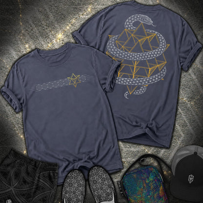 Serpent Tetrahedron Merkaba Geometry - Serpent Tetrahedron Merkaba Geometry 2 Sided Comfort T-Shirt - Navy