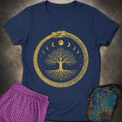 Ouroboros Moon Tree Unisex Womens T-Shirt - Ouroboros Moon Tree Unisex Womens T-Shirt - Navy