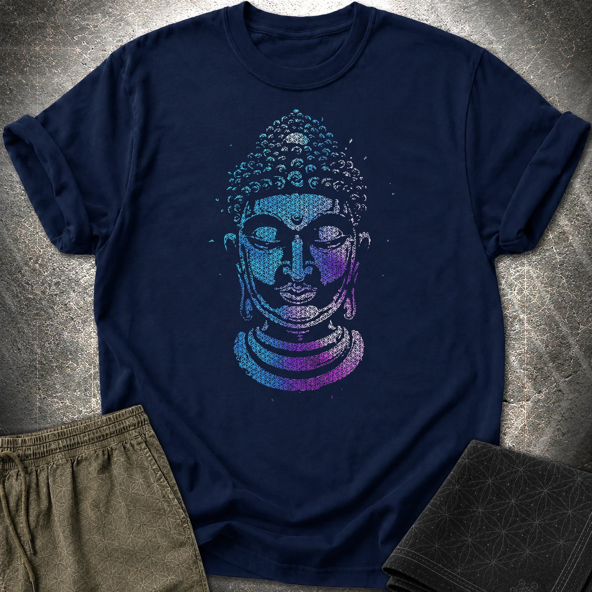 Buddha Flower Of Life Pattern T-Shirt - Buddha Flower Of Life Pattern T-Shirt - Navy