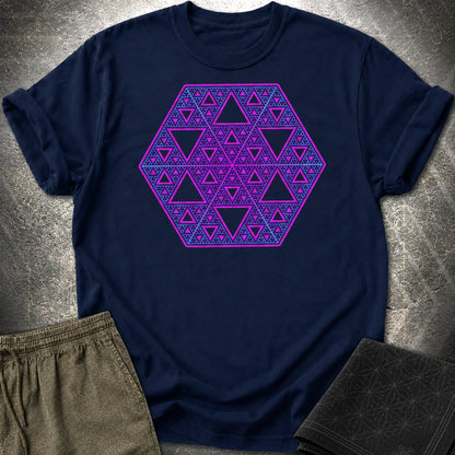 Sierpinski Star Fractal Bloom T-Shirt - Sierpinski Star Fractal Bloom T-Shirt - Navy