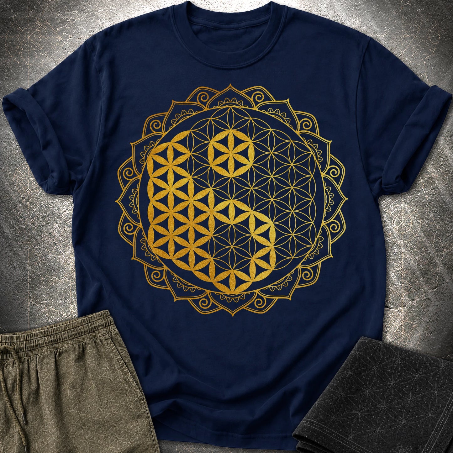 Yin Yang Gold Mandala - Yin Yang Gold Mandala T-Shirt - Navy