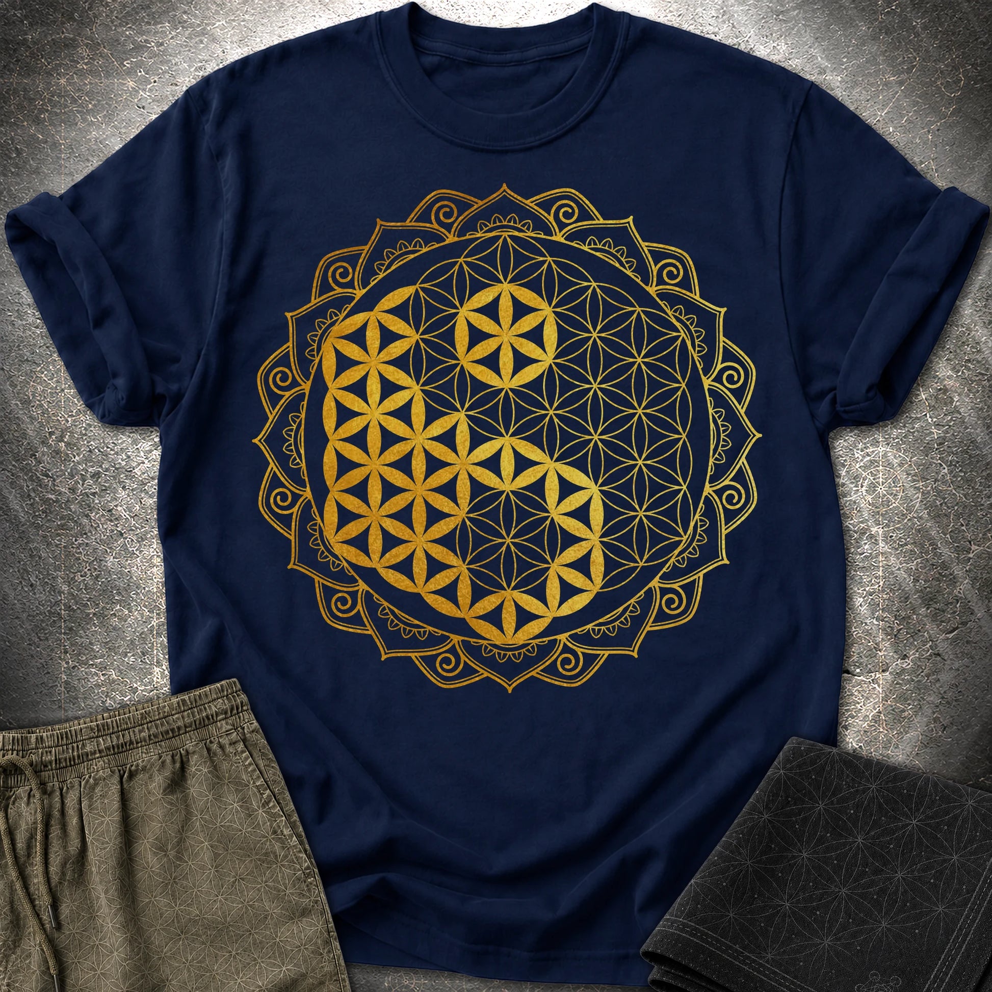 Yin Yang Gold Mandala - Yin Yang Gold Mandala T-Shirt - Navy