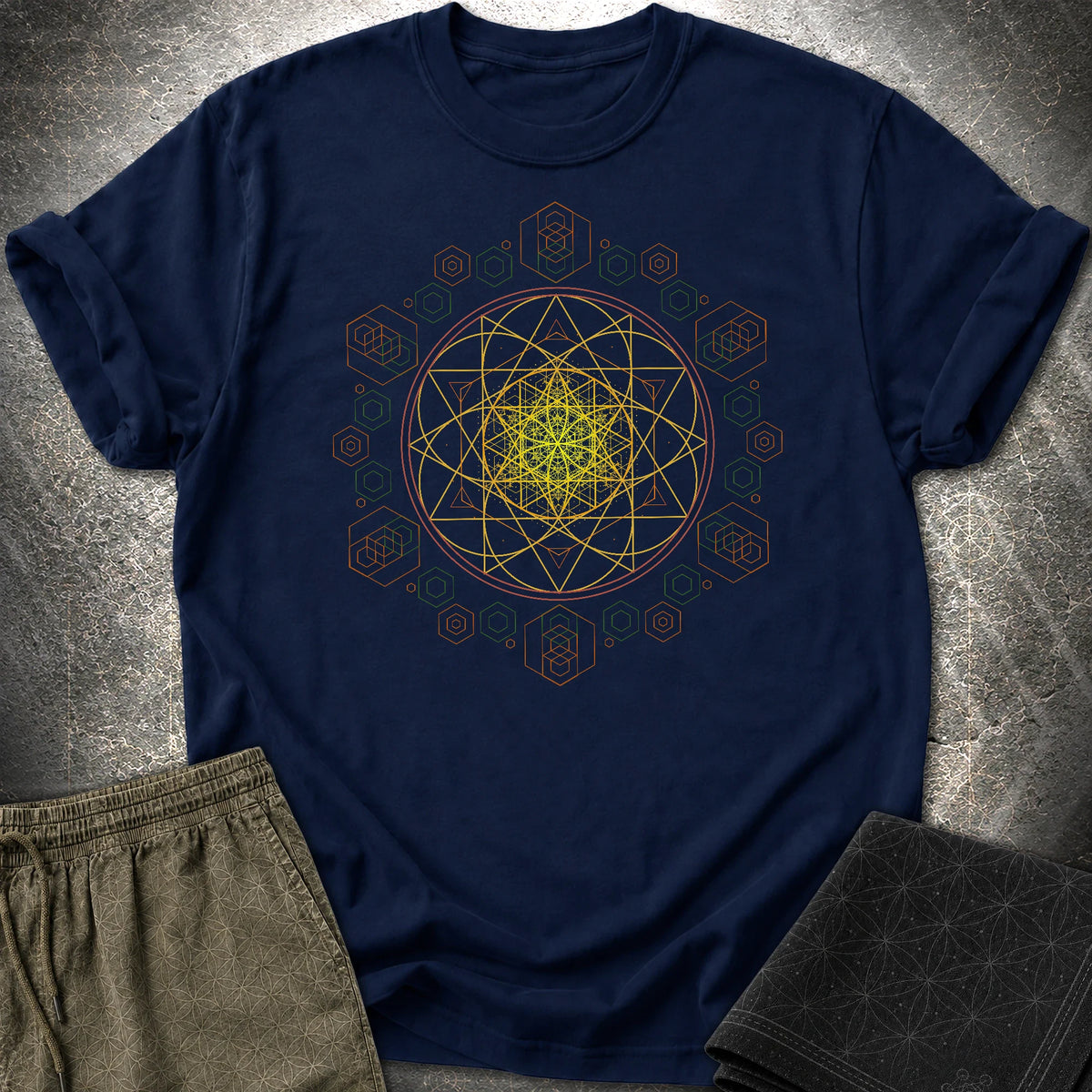 Seed of Life Sacred Geometry Boho Spiritual Psychedelic T-Shirt - Seed of Life Sacred Geometry Boho Spiritual Psychedelic T-Shirt - Navy