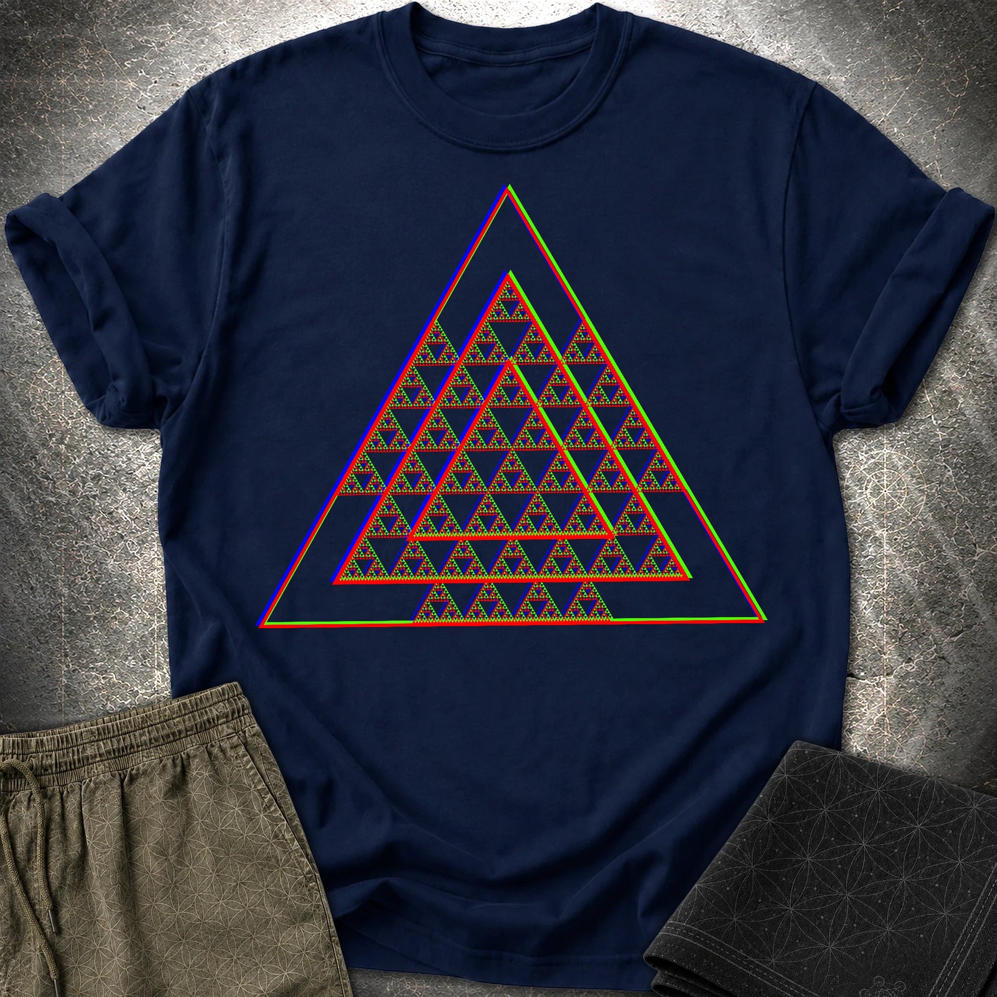 Sierpinski Glitch Triangle T-Shirt - Sierpinski Glitch Triangle T-Shirt - Navy
