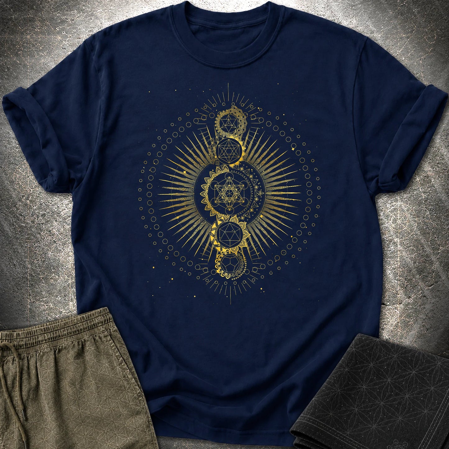 Sacred Geometry Radiating Mandala T-Shirt - Sacred Geometry Radiating Mandala T-Shirt - Navy