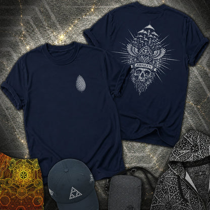 Mushroom Awakening 2 Sided T-Shirt - Mushroom Awakening 2 Sided T-Shirt - Navy