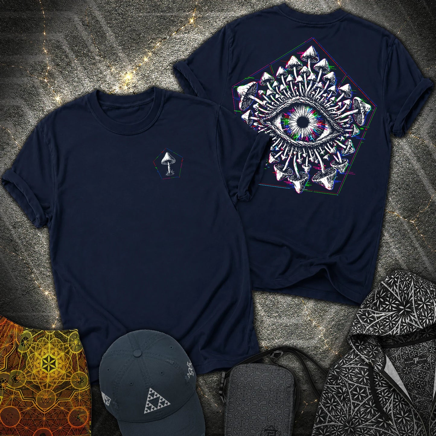 Third Eye Mushroom Front Back 2 Sided T-Shirt - Third Eye Mushroom Front Back 2 Sided T-Shirt - Navy