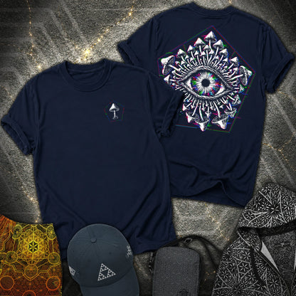 Third Eye Mushroom Front Back 2 Sided T-Shirt - Third Eye Mushroom Front Back 2 Sided T-Shirt - Navy