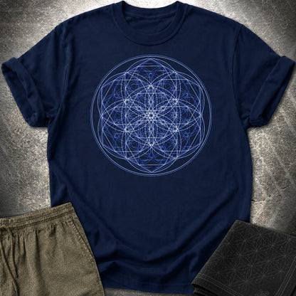 Sacred Flower Grids T-Shirt - Sacred Flower Grids T-Shirt - Navy