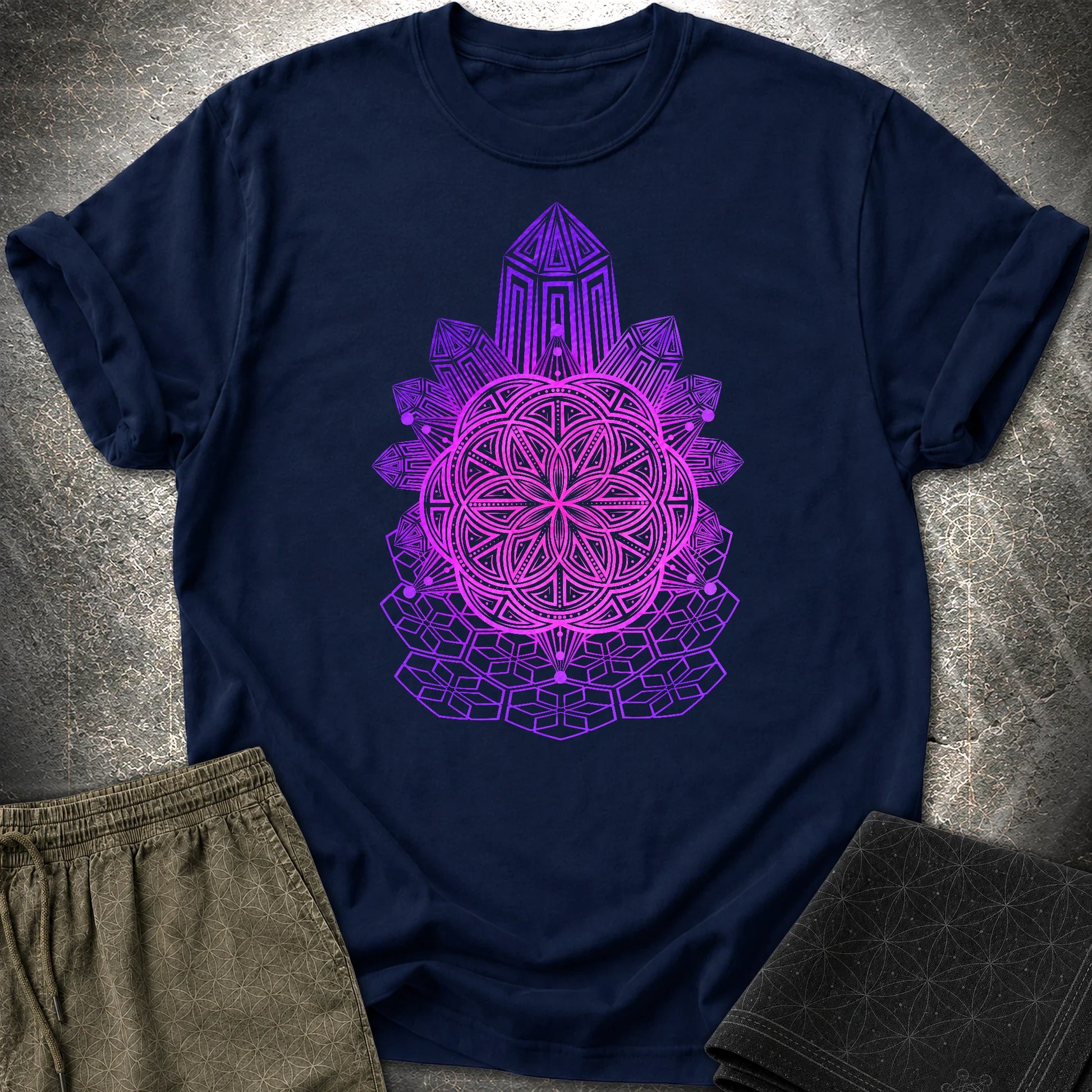 Crystal Seed Sacred Geometry T-Shirt - Crystal Seed Sacred Geometry T-Shirt - Navy