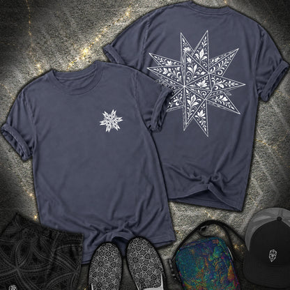 White Floral Stellated Dodecahedron 2 Sided Comfort T-Shirt - White Floral Stellated Dodecahedron 2 Sided Comfort T-Shirt - Navy