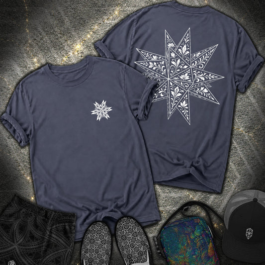 White Floral Stellated Dodecahedron 2 Sided Comfort T-Shirt - White Floral Stellated Dodecahedron 2 Sided Comfort T-Shirt - Navy