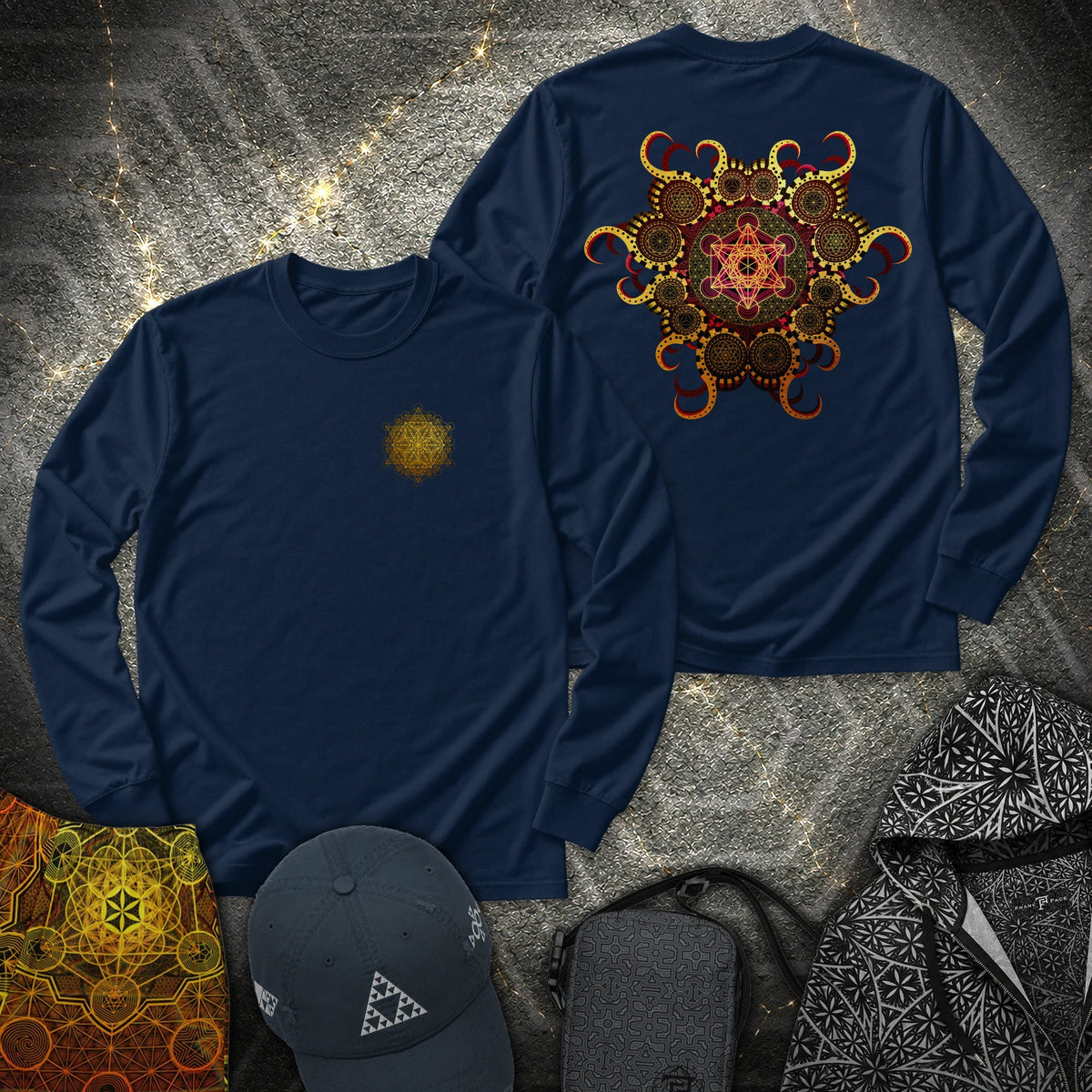Organic Metatron 2 Sided - Organic Metatron 2 Sided Long Sleeve Shirt - Navy