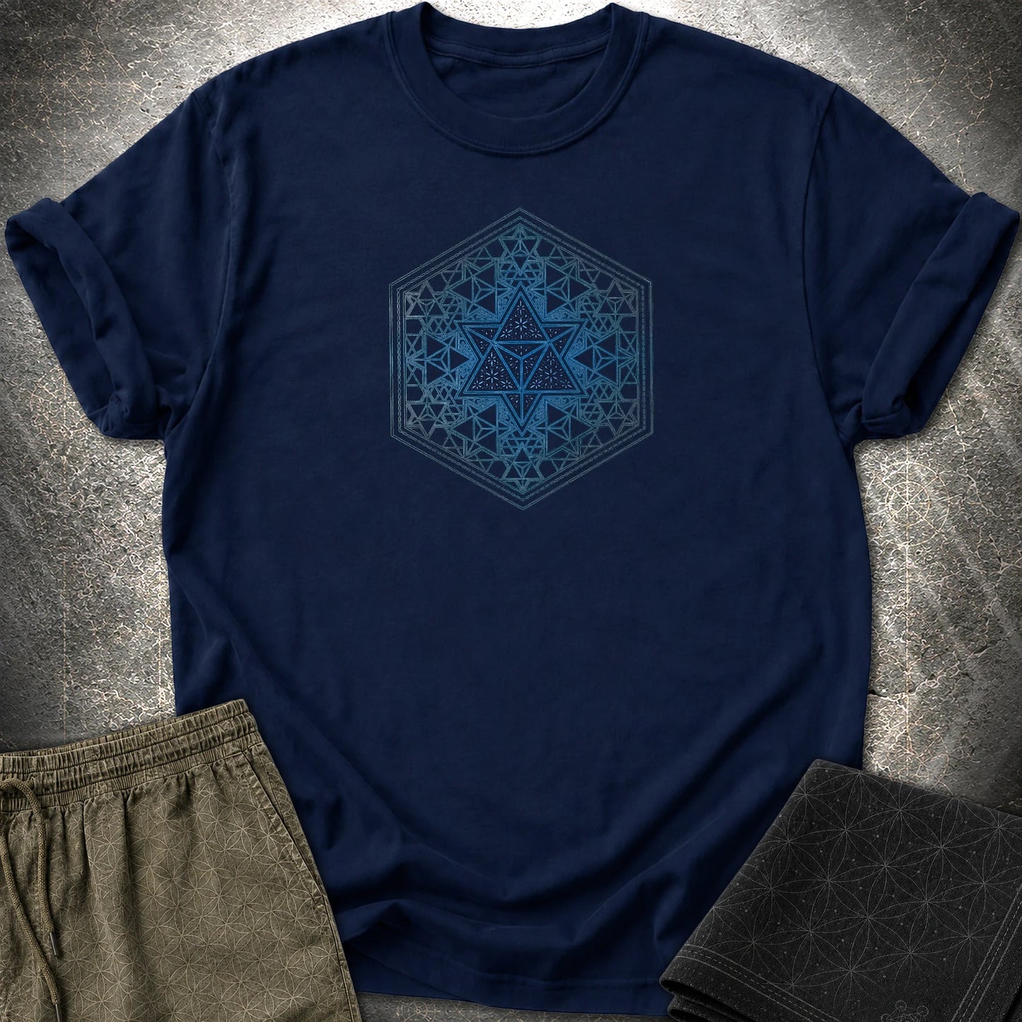Merkaba Sacred Geometry T-Shirt - Merkaba Sacred Geometry T-Shirt - Navy