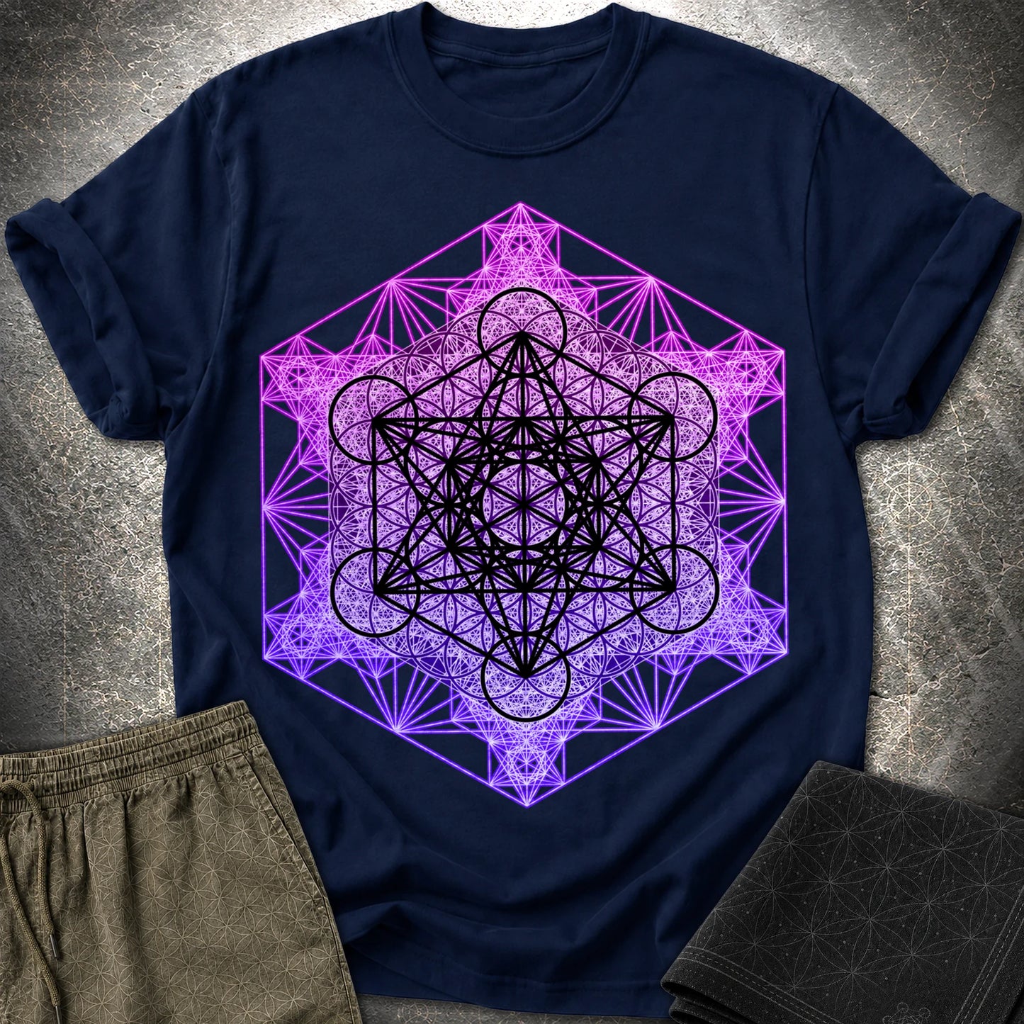 Metatron's Tesseract T-Shirt - Metatron's Tesseract T-Shirt - Navy