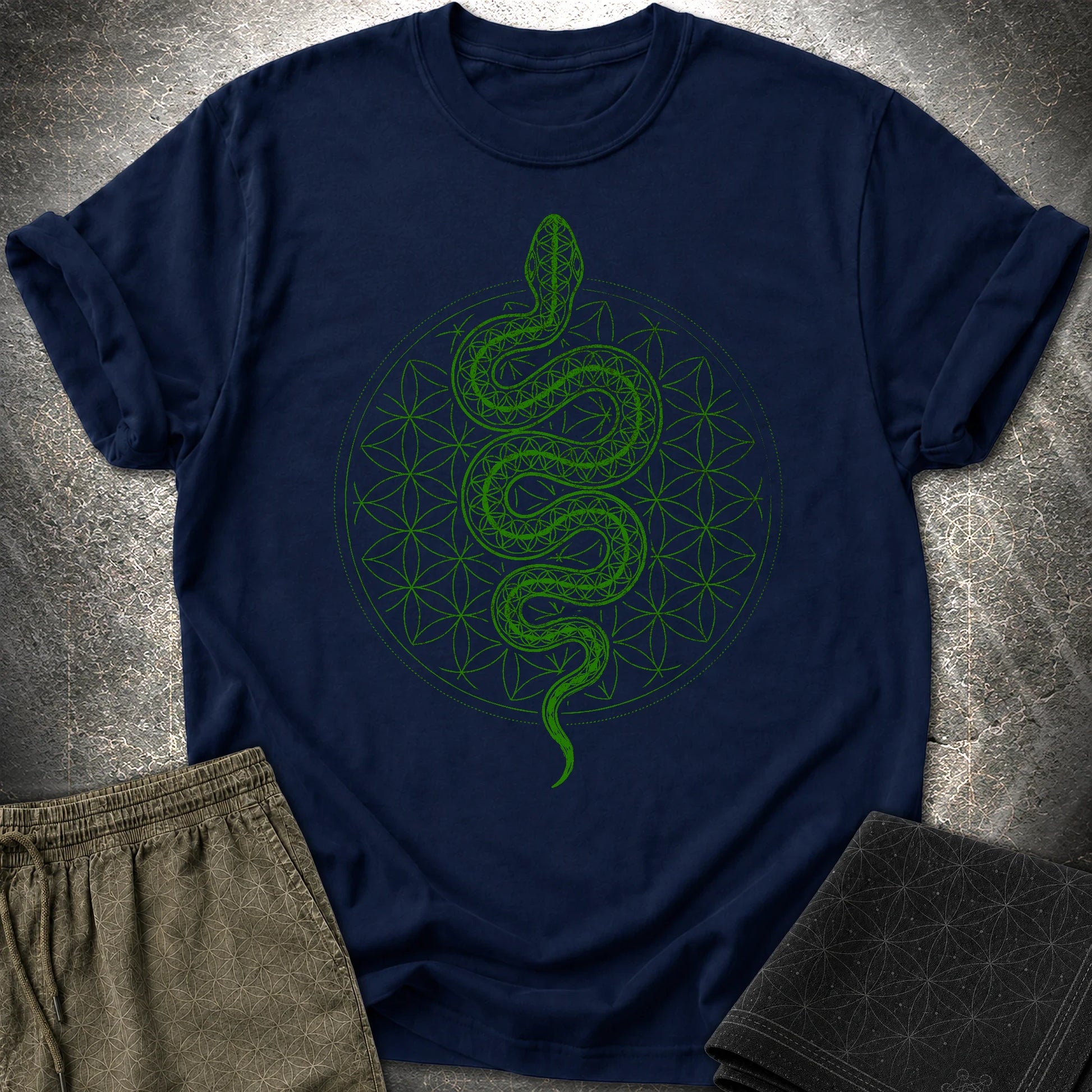 Flower of Life Serpent T-Shirt - Flower of Life Serpent T-Shirt - Navy