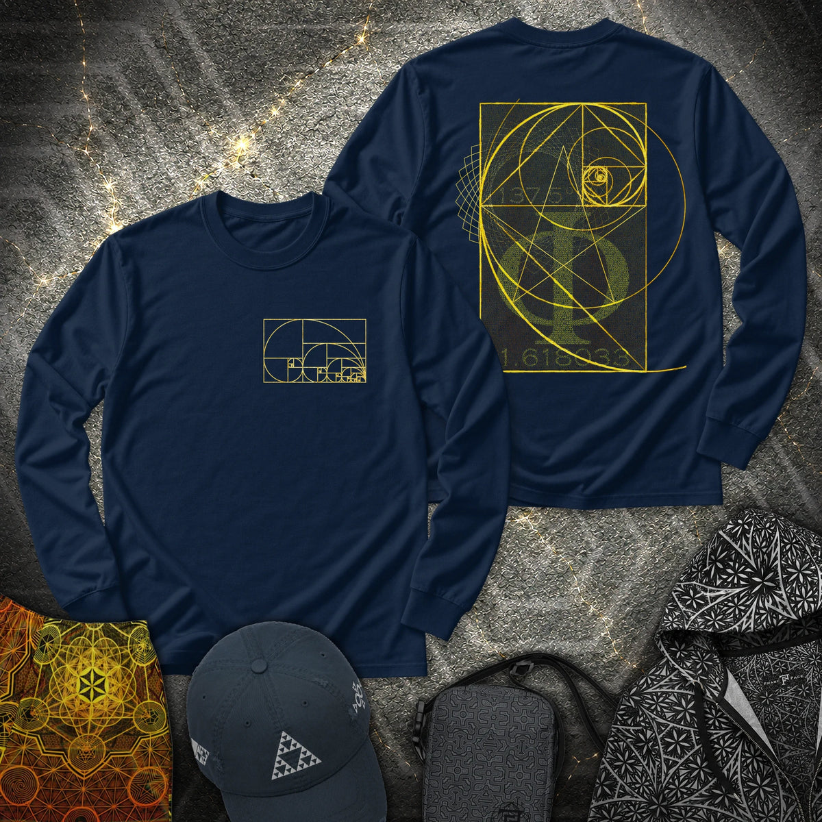 Golden Ratio Spirals 2 Sided - Golden Ratio Spirals 2 Sided Long Sleeve Shirt - Navy