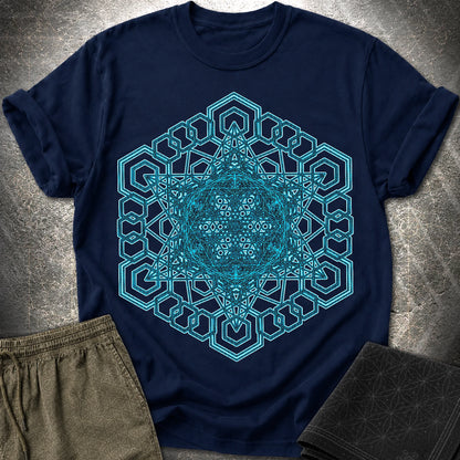 Sacred Geometry T-Shirt, Blue Geometric Mandala Shirt, Visionary Pattern Graphic Tee - Sacred Geometry T-Shirt, Blue Geometric Mandala Shirt, Visionary Pattern Graphic Tee - Navy