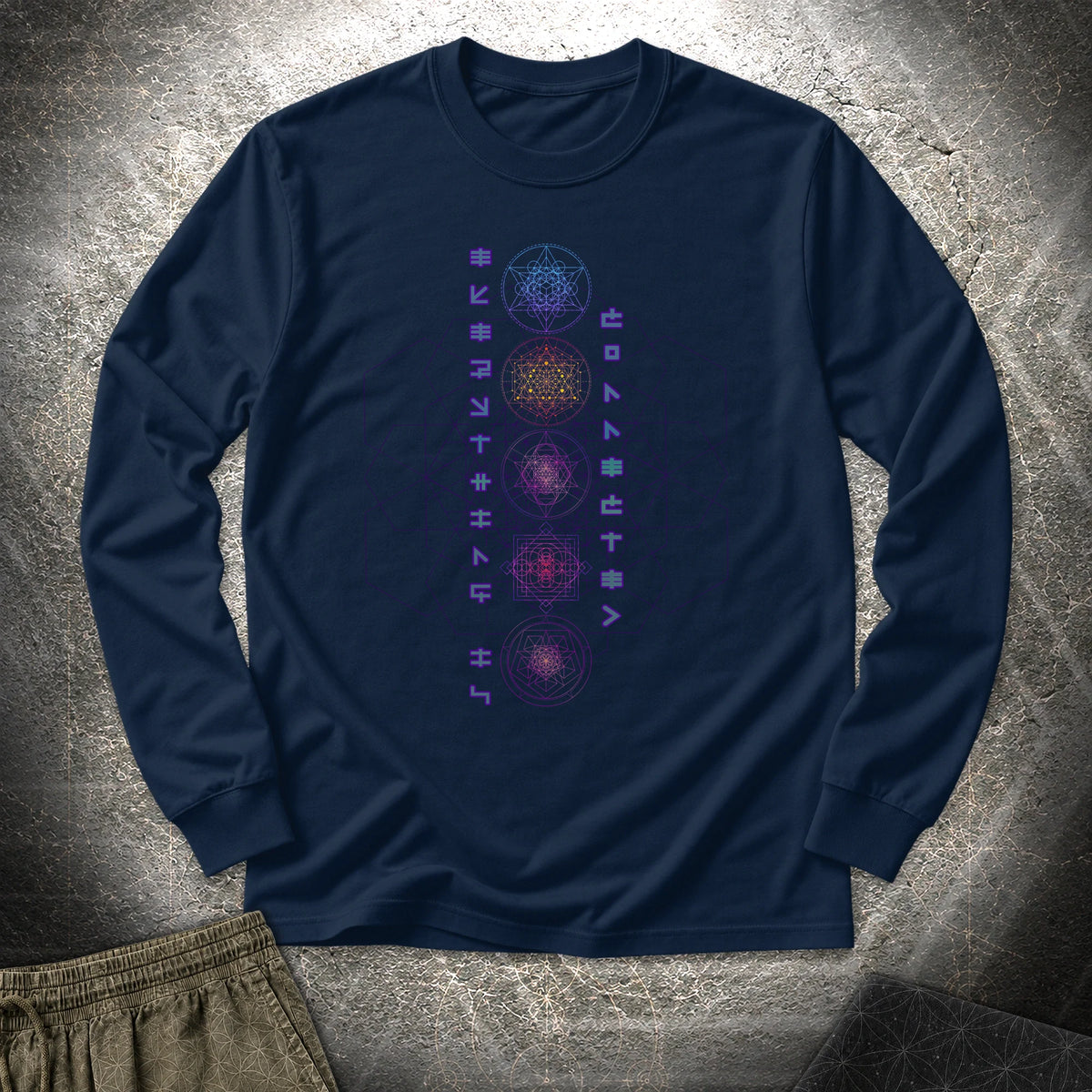 Everything Is Connected Sacred Geometry - Everything Is Connected Sacred Geometry Long Sleeve Shirt - Navy