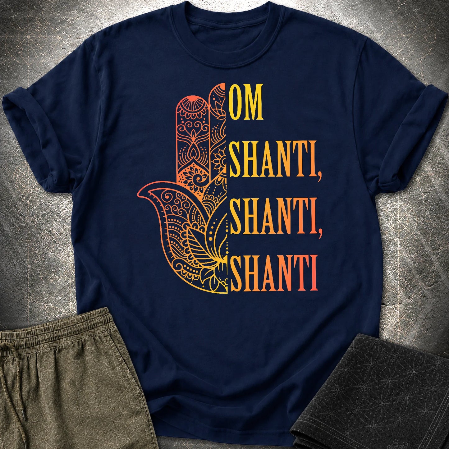 Hamsa Om Shanti T-Shirt - Hamsa Om Shanti T-Shirt - Navy