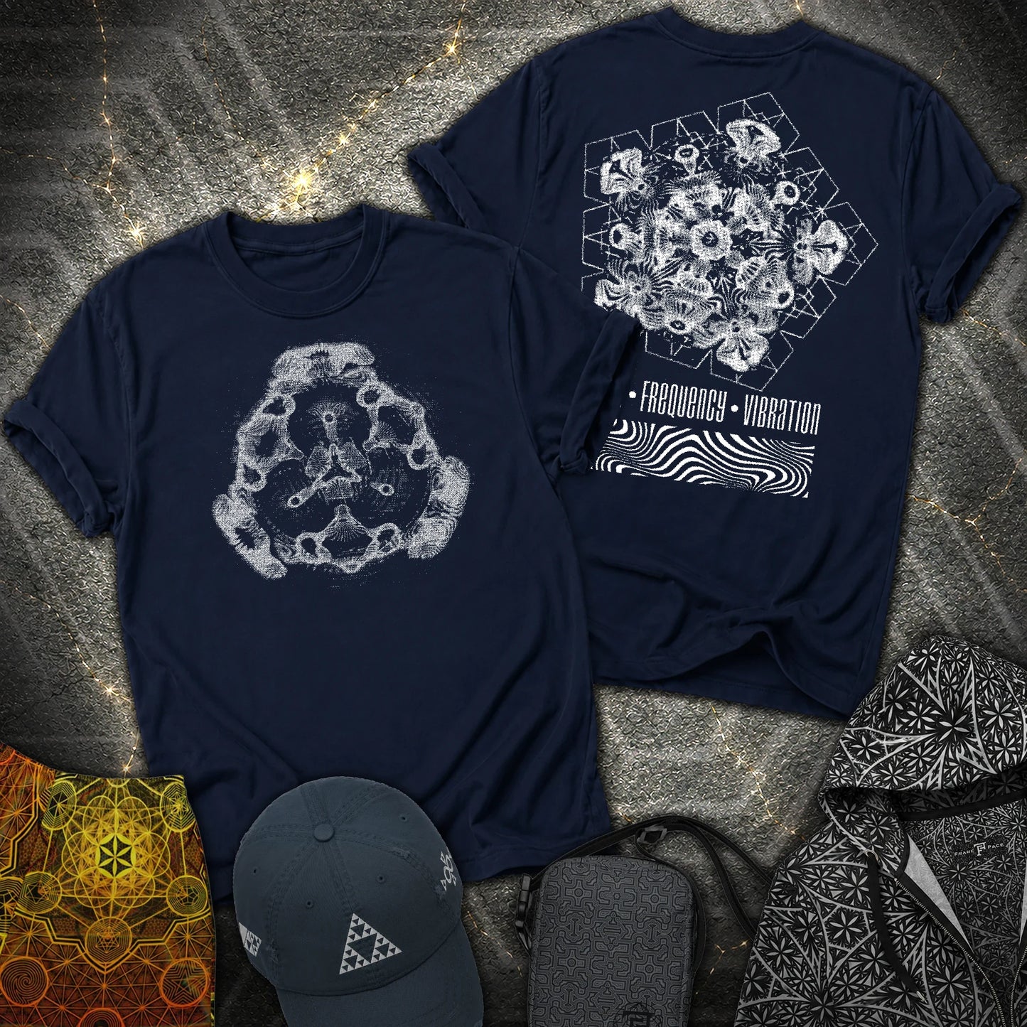 Cymatics, Energy Frequency Vibration Fluid 2 Sided T-Shirt - Cymatics, Energy Frequency Vibration Fluid 2 Sided T-Shirt - Navy