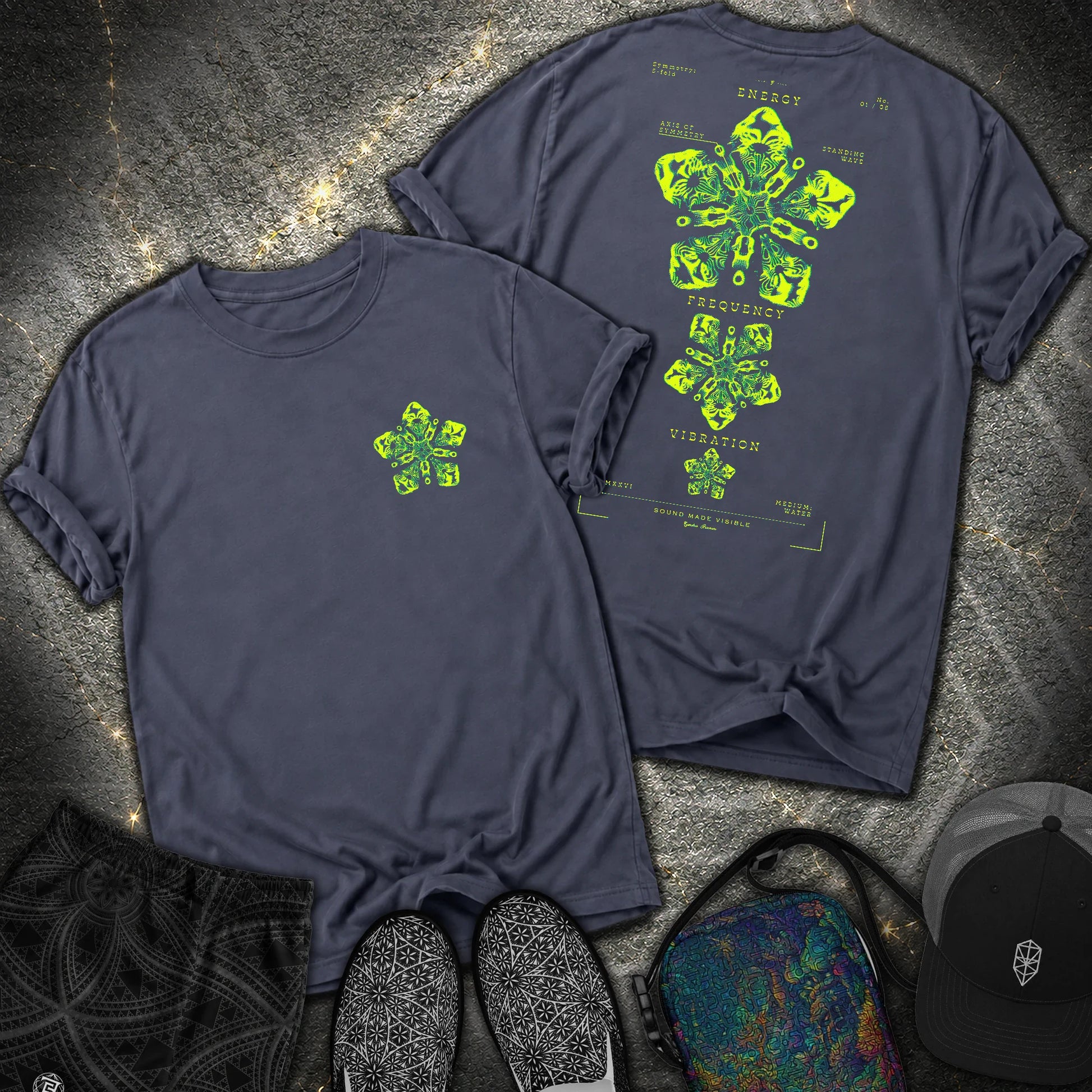Sound Made Visible Cymatics 01 Comfort 2 Sided Comfort T-Shirt - Sound Made Visible Cymatics 01 Comfort 2 Sided Comfort T-Shirt - Navy