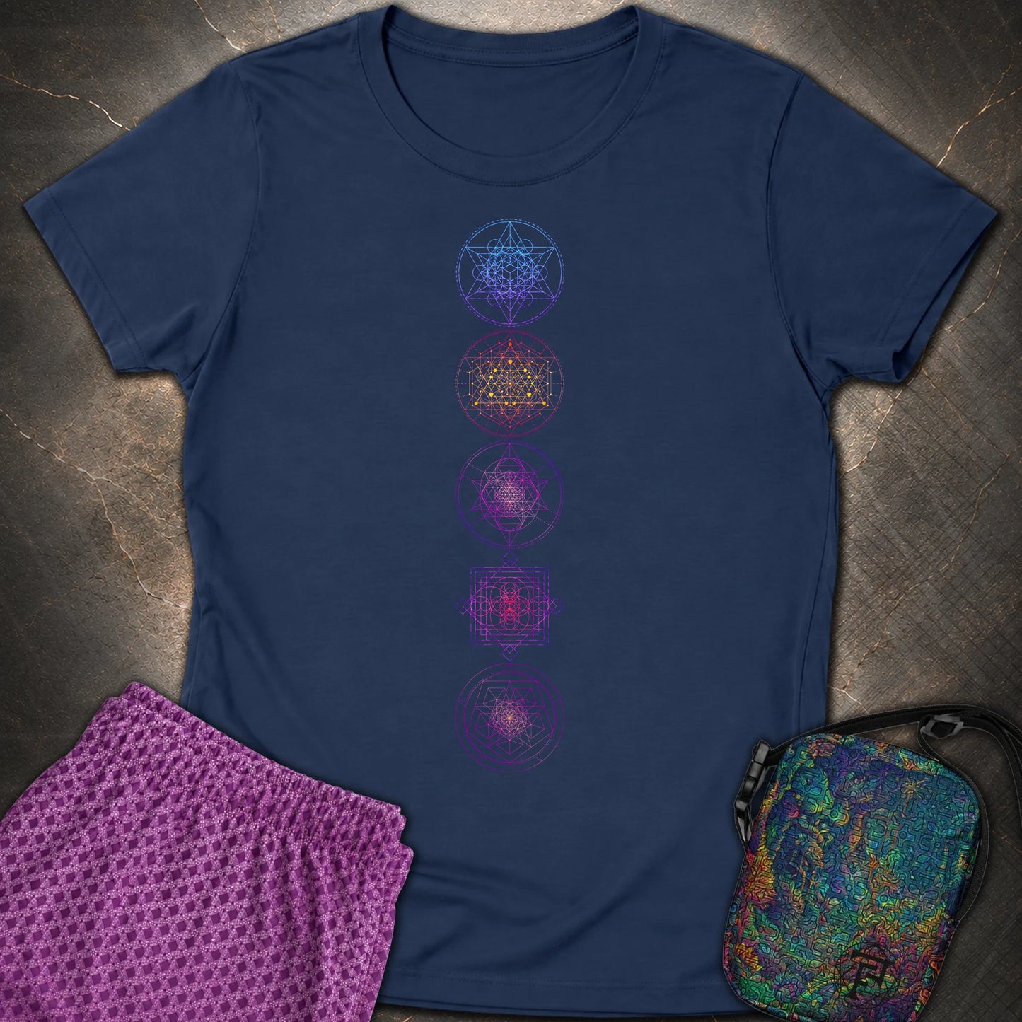 Sacred Geometry T-Shirt - Sacred Geometry Womens T-Shirt - Navy