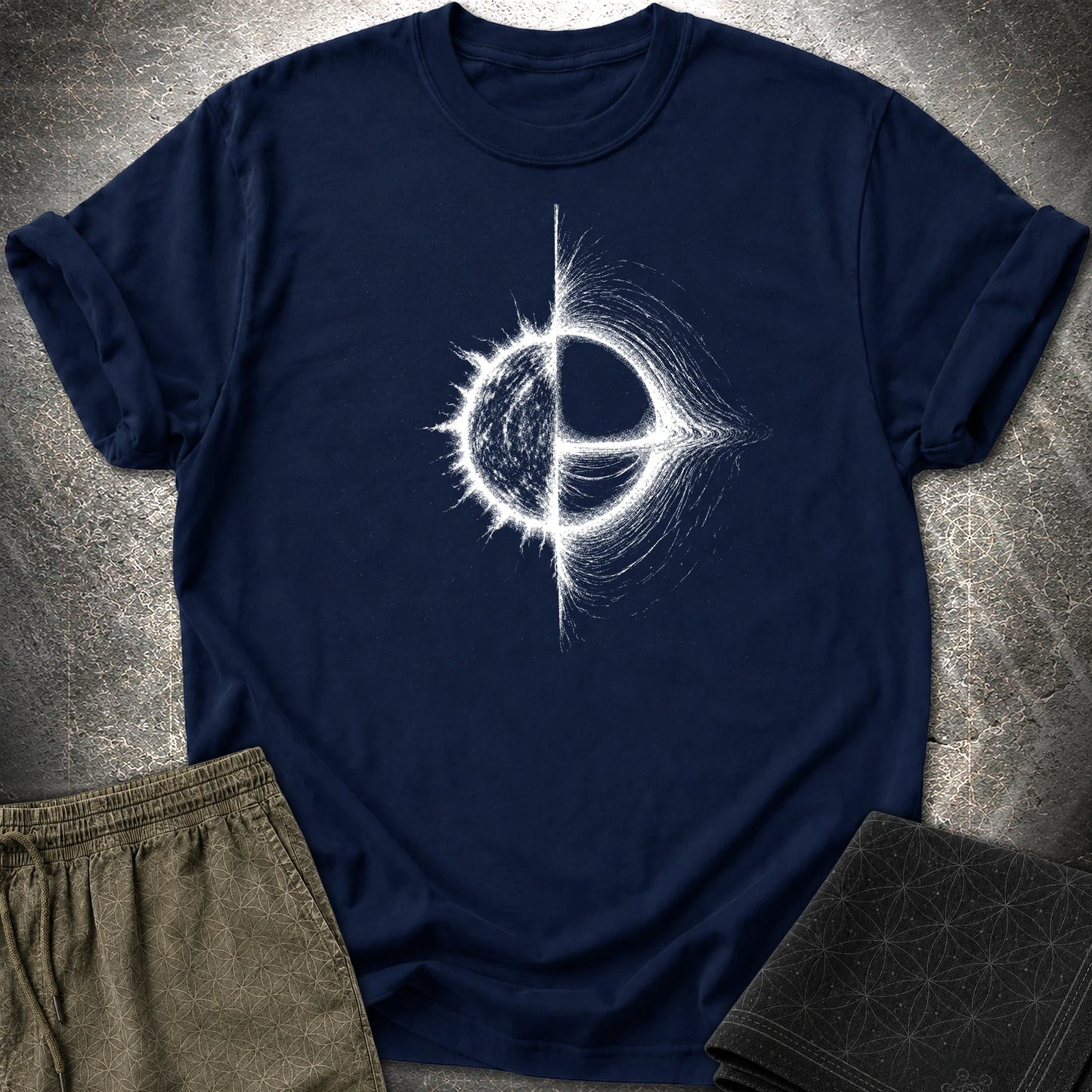Cosmic Duality T-Shirt, Star and Black Hole Shirt, Space Symbol Graphic Tee - Cosmic Duality T-Shirt, Star and Black Hole Shirt, Space Symbol Graphic Tee - Navy