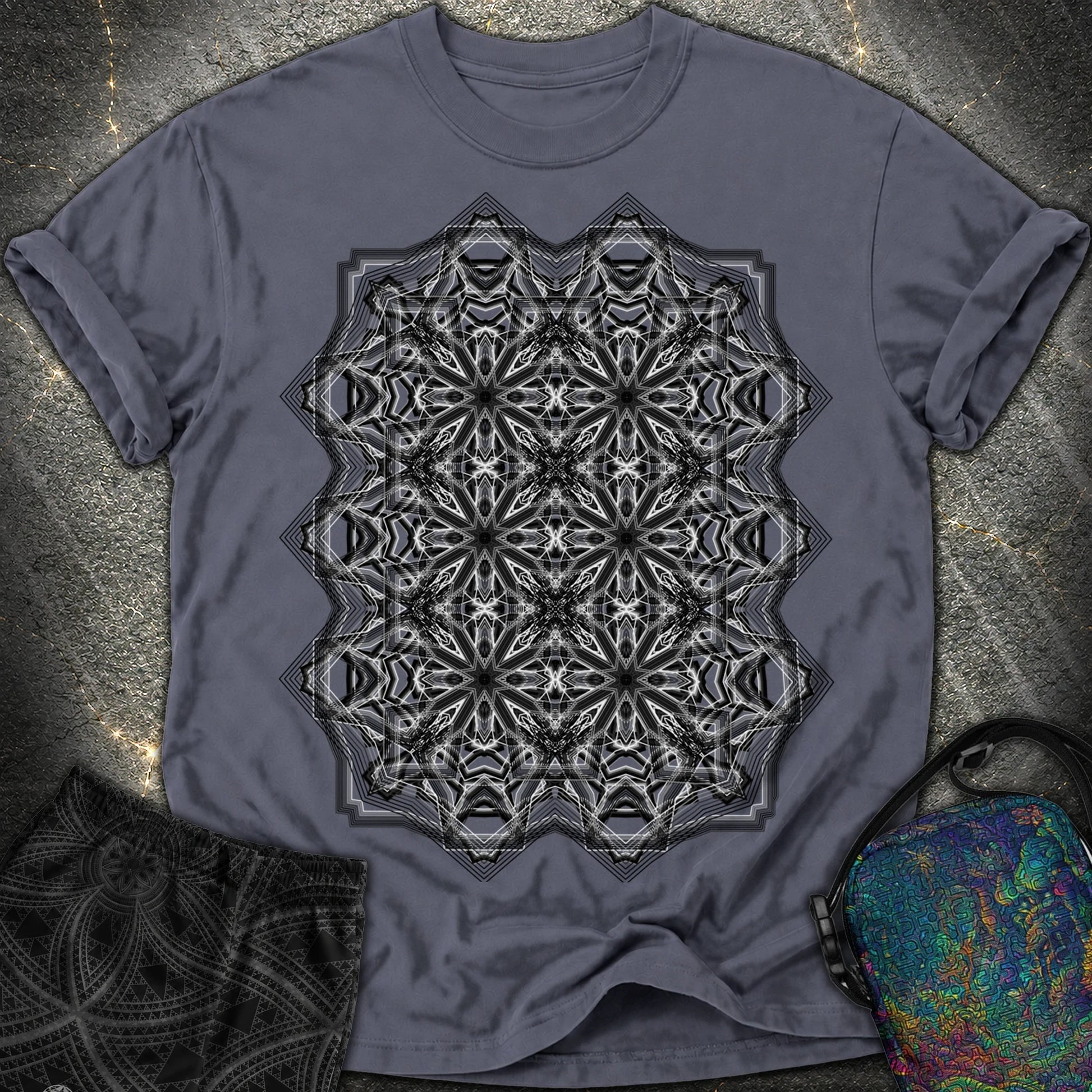 Monochrome Geometric Nexus - Monochrome Geometric Nexus Comfort T-Shirt - Navy
