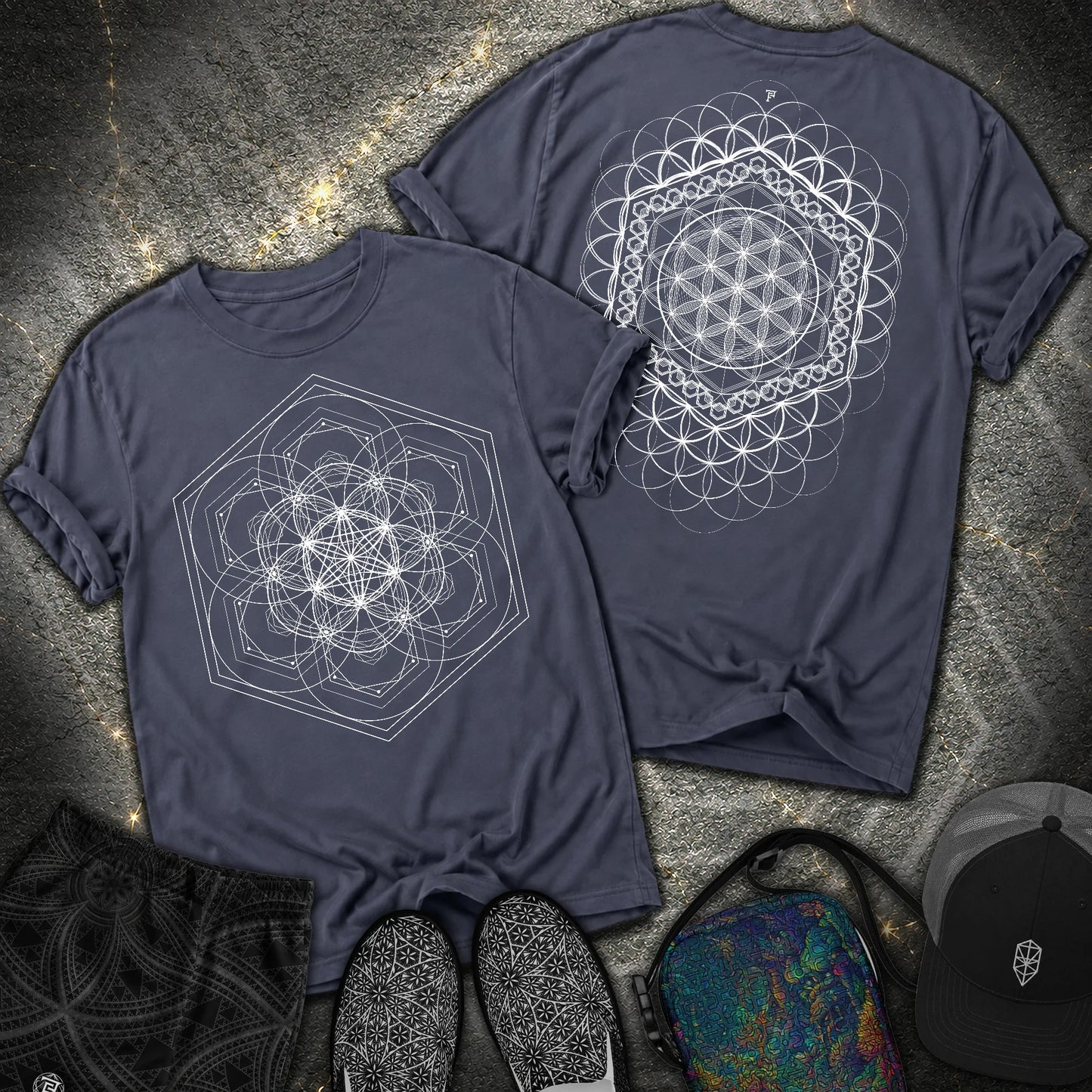 Harmony Flower Grid 2 Sided Comfort T-Shirt - Harmony Flower Grid 2 Sided Comfort T-Shirt - Navy