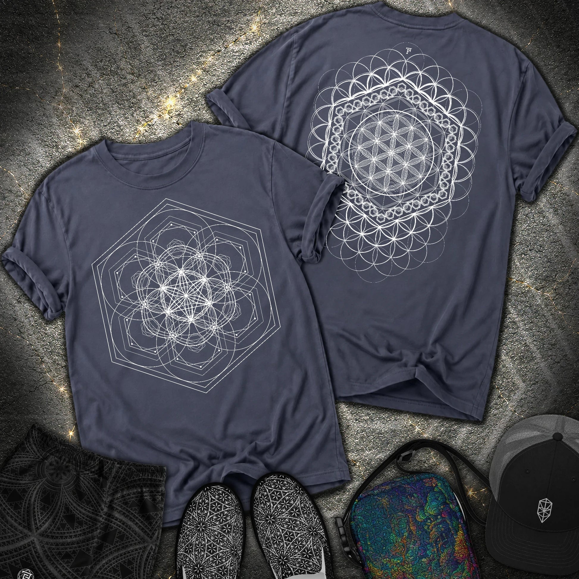 Harmony Flower Grid 2 Sided Comfort T-Shirt - Harmony Flower Grid 2 Sided Comfort T-Shirt - Navy