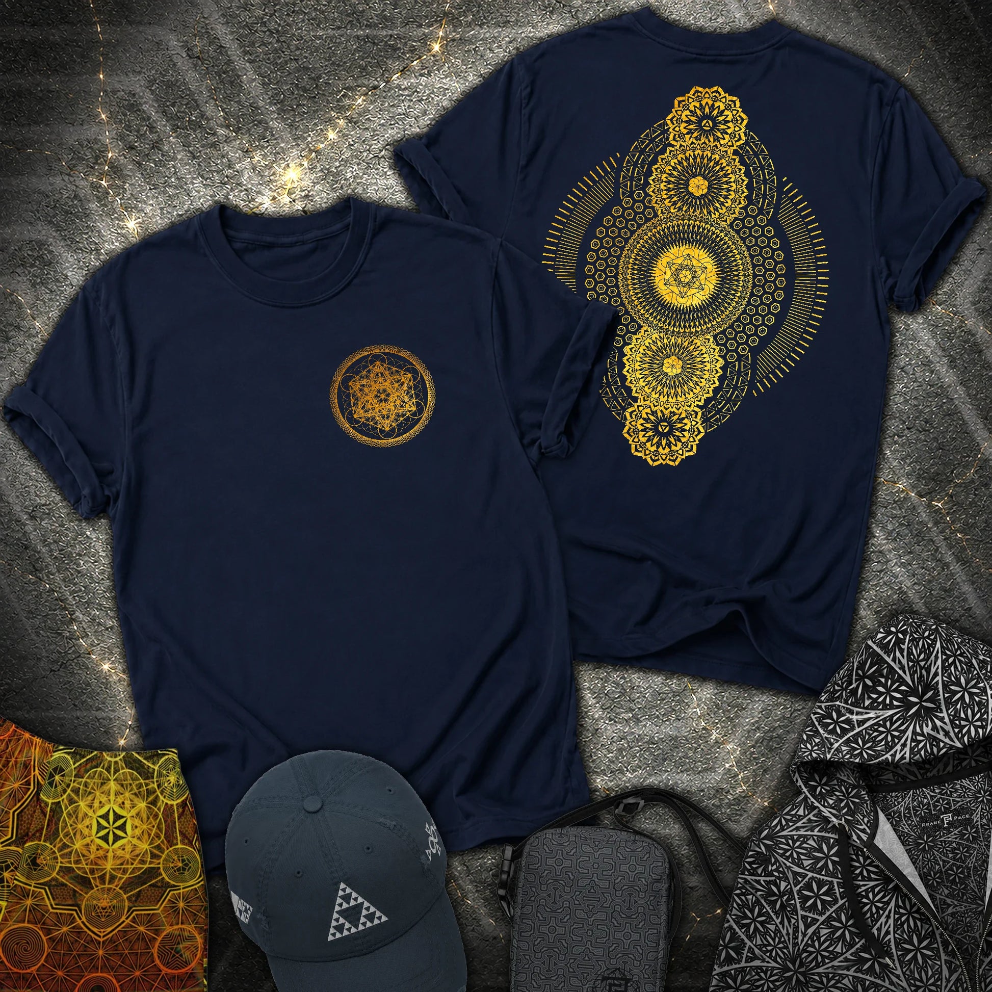 Metatron Geometric Universe 2 Sided T-Shirt - Metatron Geometric Universe 2 Sided T-Shirt - Navy