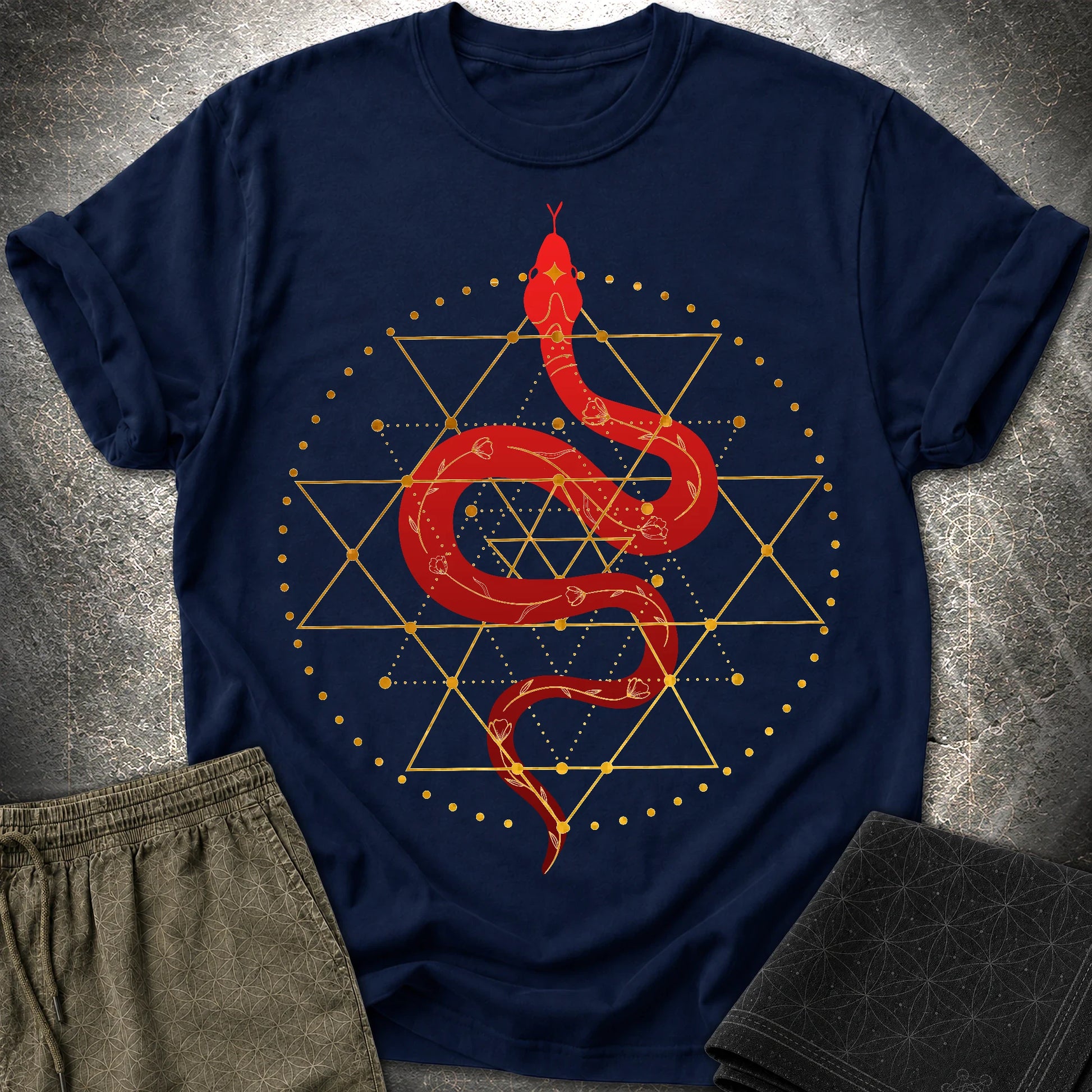 Sri Yantra Snake T-Shirt - Sri Yantra Snake T-Shirt - Navy
