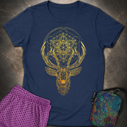 Metatron's Cube Deer T-Shirt - Metatron's Cube Deer Womens T-Shirt - Navy