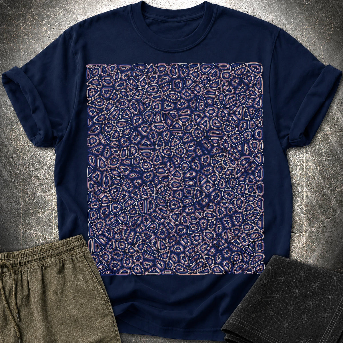Psychedelic Boho Groovy Abstract Pattern T-Shirt - Psychedelic Boho Groovy Abstract Pattern T-Shirt - Navy