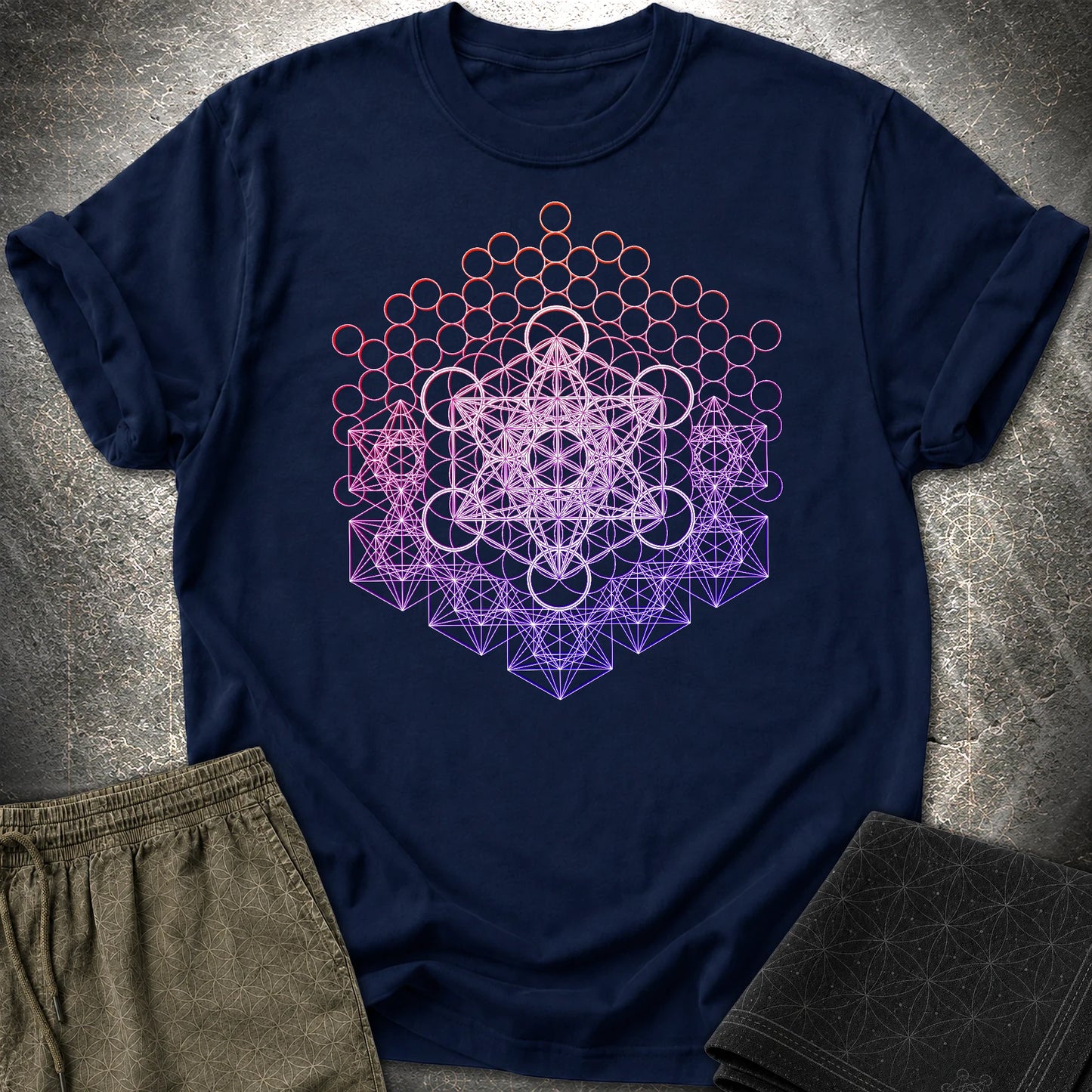 Metatron And Flower Connection T-Shirt - Metatron And Flower Connection T-Shirt - Navy