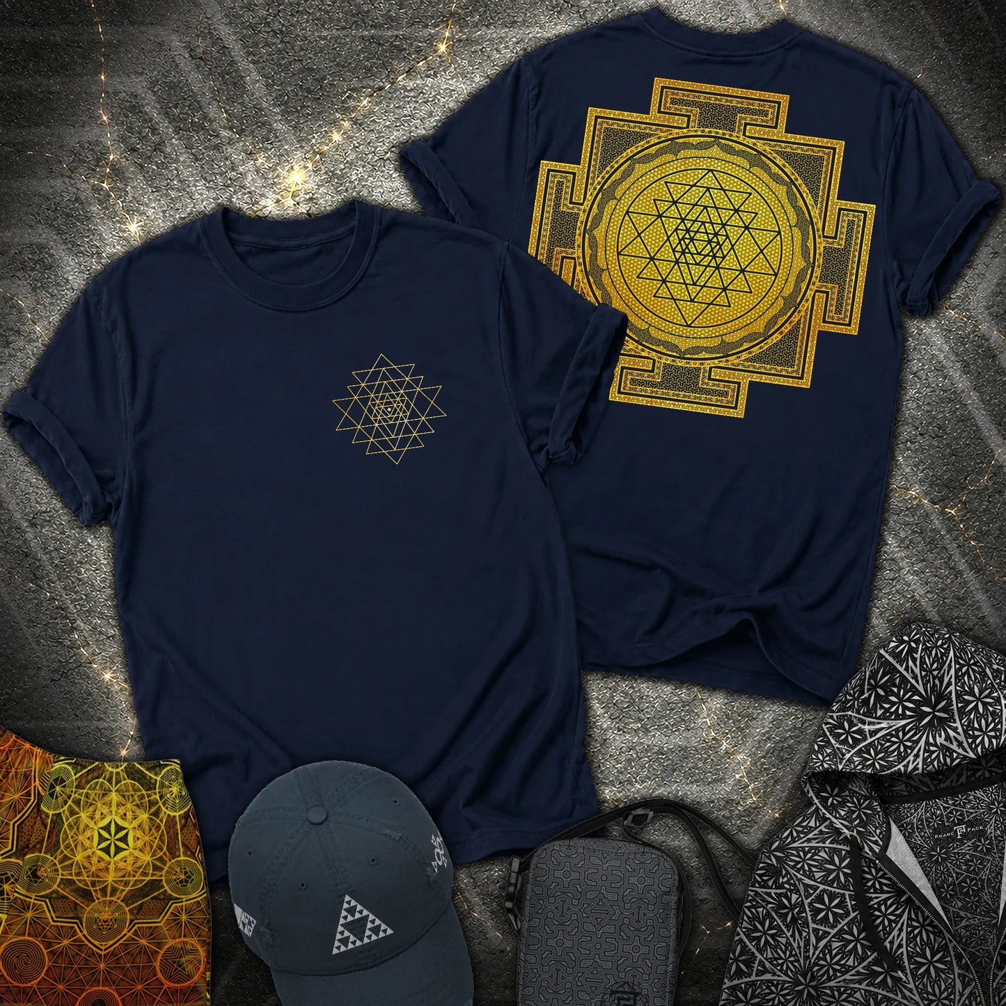 Sri Yantra Patterns 2 Sided T-Shirt - Sri Yantra Patterns 2 Sided T-Shirt - Navy