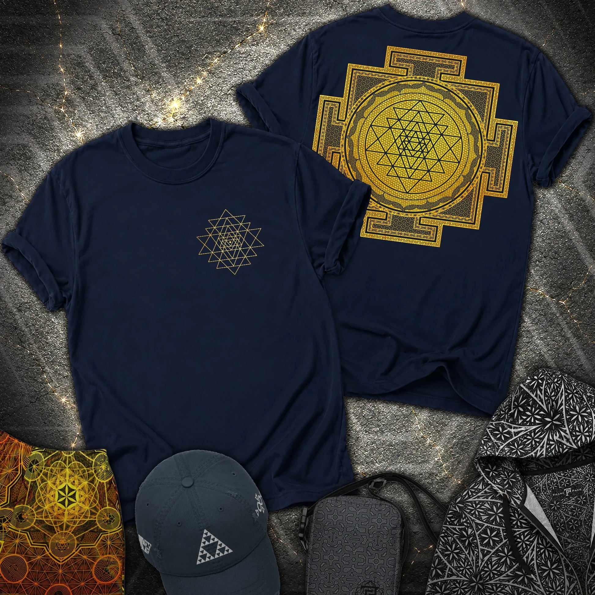 Sri Yantra Patterns 2 Sided T-Shirt - Sri Yantra Patterns 2 Sided T-Shirt - Navy