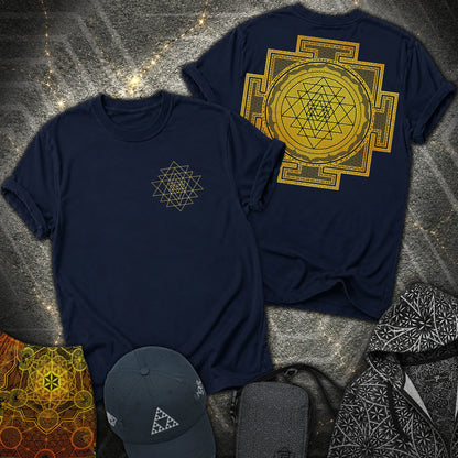 Sri Yantra Patterns 2 Sided T-Shirt - Sri Yantra Patterns 2 Sided T-Shirt - Navy